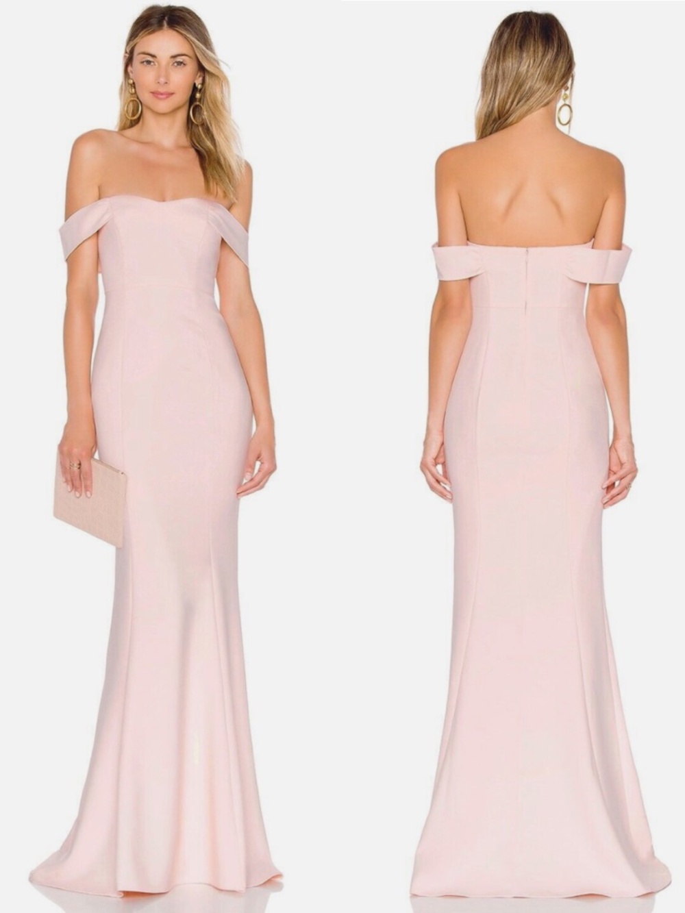 NEW LIKELY Seashell Pink BARTOLLI Off The Shoulder EVENING Dress Bridesmaid GOWN
